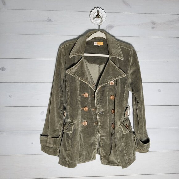 TULLE Anthropologie Med. distressed corduroy olive green jacket. Retro, Military - Picture 1 of 5
